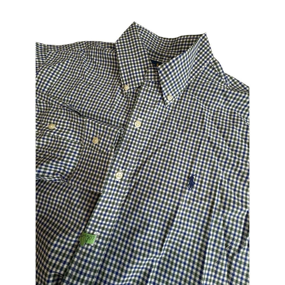 Polo Ralph Lauren Shirt Mens Sz Large Check‎ Long Sleeve Cotton Blue Green